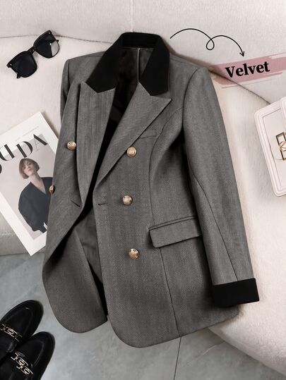 GlowEve CURVE Plus Size Women's Daily Commute Patchwork Colorblock Blazer