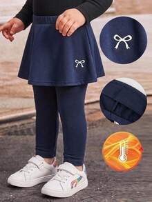 Young Girl Young Girls Young Girl Knitted Elastic Leggings Winter Skirt Bow Print Casual Daily Versatile - Royal Blue - View 1