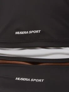 Musera Sport Contrast Colour Piped Double Layered Long Sleeve Coord Top Active Outdoors Workout Gym Terra Peak - Black and White - View 6