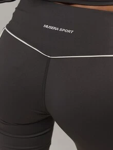 Musera Sport Contrast Colour Piped Edge Fitted High Rise Coord Shorts Active Outdoors Workout Gym Terra Peak - Black - View 6