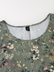 Linhara Plus Size Woven Printed Casual Autumn Shirt Fall - Green - View 3