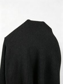 SHEIN New Chinese Style Stand Collar Ribbed Knit Top With Traditional Frog Buttons - Black - View 8