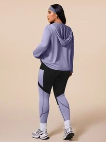 SHEIN Rhythm Era 大尺碼女款長袖連帽T恤與緊身褲對比色運動服套裝 冬季 - 彩色 - 查看 2