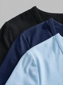 SHEIN EZwear 女款純色V領短袖休閒百搭T恤（3件組） - 彩色 - 查看 9