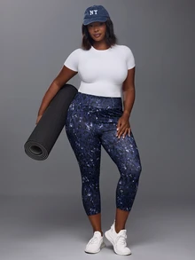 Voyena Plus Size Women's Blue Leopard Print Leggings, 7/8 Length Home & Sports Leggings - Blue - View 4