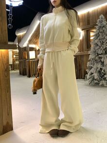 DAZY Women's Korean Style Solid Color Long Sleeve Jacket & Long Pants 2 Pieces Set, Spring/Autumn - White - View 2