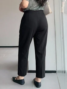 Dazy Plus 純色商務休閒修身九分大尺碼女款黑色長褲 - 黑色 - 查看 2