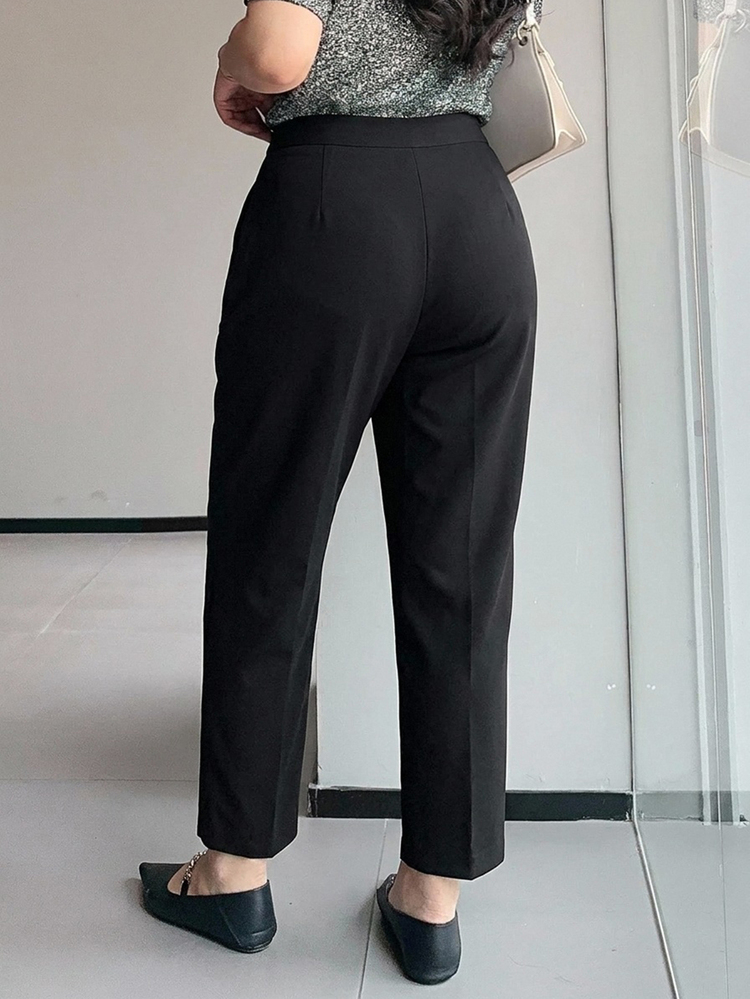 Dazy Plus Solid Color Business Casual Fitted Ankle-Length Plus Size Women's Black Pants - Black - View 2