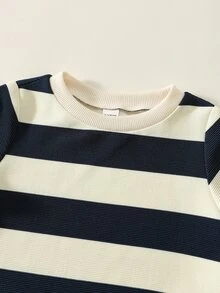 SHEIN 3件組兒童小男孩秋冬休閒條紋衛衣套裝，加厚背心外套長褲套裝，男孩套裝，秋冬套裝，外套套裝，滑雪套裝 - 彩色 - 查看 6