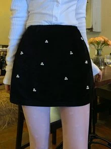 DAZY Women's Versatile Korean Style Casual 3D Decor Autumn/Winter Elegant Skirt - Black - View 9