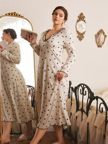 Côtesoire Plus Size Women's French Romantic Ditsy Floral Long Sleeve A-Line Maxi Nightgown - Apricot - View 1