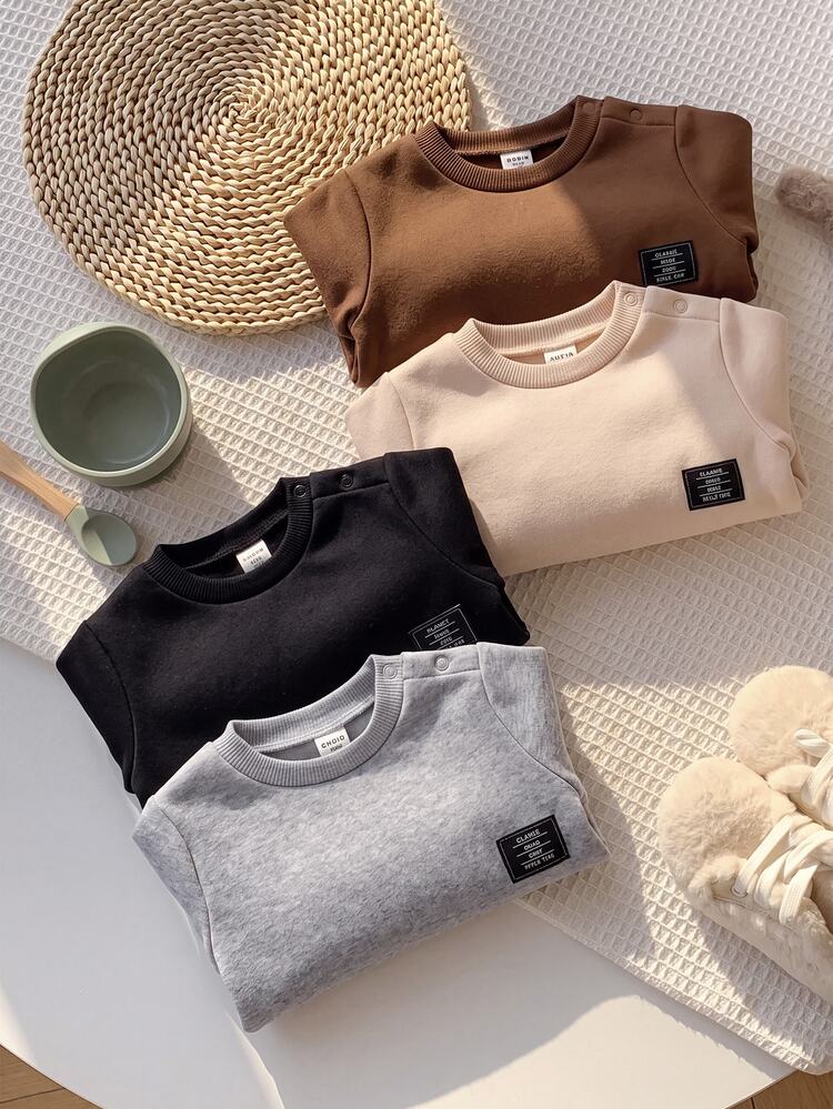 SHEIN 4pcs Newborn Cute Casual Versatile Knit Solid Color Sweatshirts - Multicolor - View 4