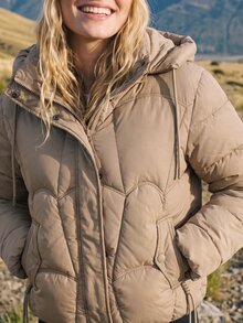 WanderVale Winter Khaki Detachable Hood Drawstring Pocket Decor Long Sleeve Padded Coat - Khaki - View 6