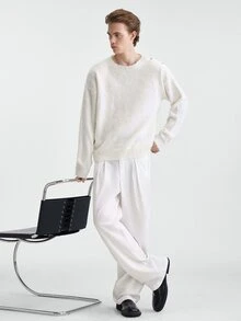 RONVEXI Men's Solid Color Casual Versatile Daily Wear Long Sleeve Sweater - Beige - View 3