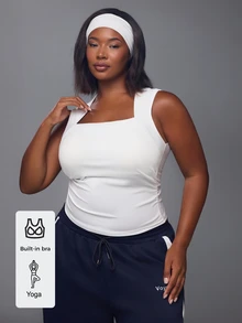 Voyena Women's Plus Size Solid Color Minimalist Sports T-Shirt For Yoga - White - View 1