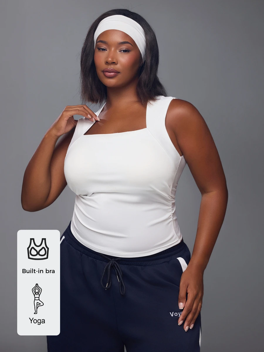 Voyena Women's Plus Size Solid Color Minimalist Sports T-Shirt For Yoga - White - View 1