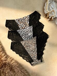 Bare Chapter Plus Size Women Lace Patchwork Sexy Daily Triangle Panties - Multicolor - View 1