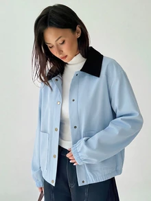 Aloruh Women's Solid Color Long Sleeve Single-Breasted Casual Jacket - Baby Blue - View 6