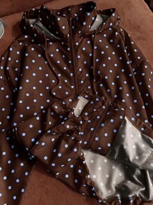Solflare Polka Dot Print Hooded Casual Plus Size Jacket Autumn Fall - Mocha Brown - View 8