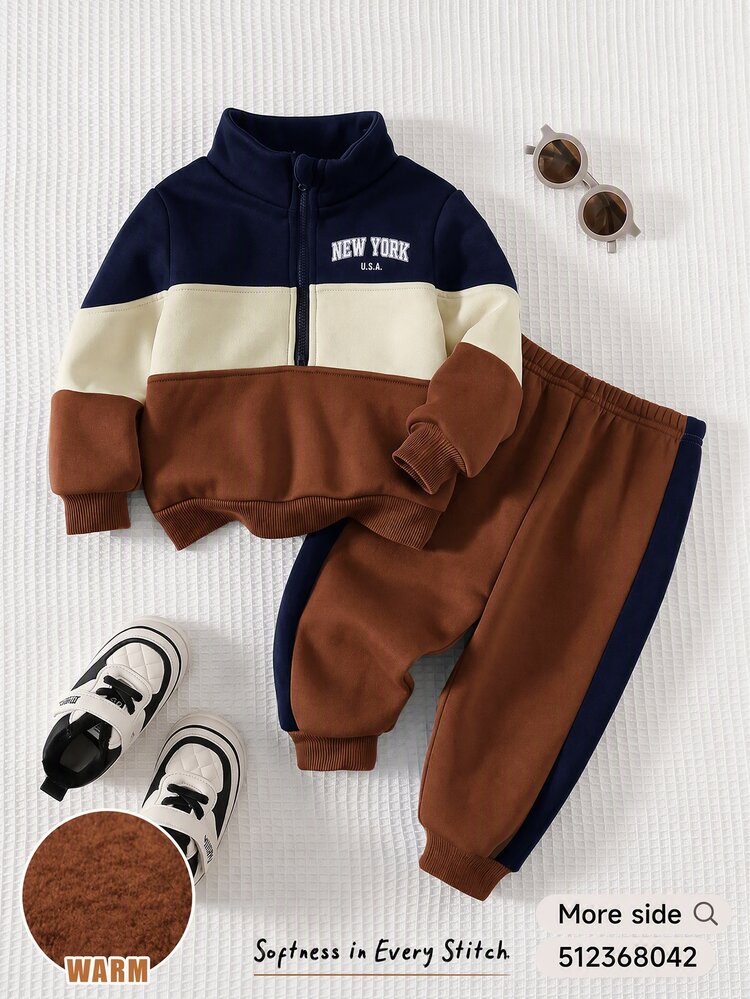 Cozy Pixies Baby Boy Striped Colorblock Long Sleeve Sweatshirt And Jogger Pants Set - Multicolor - View 1