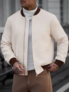 Manfinity CasualCool 男士純色休閒大衣，口袋設計，適合日常通勤穿著，也是送給男友和丈夫的理想禮物 - 杏色 - 查看 4