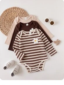 SHEIN 3PCS Baby Girls Bodysuits - Multicolor - View 3
