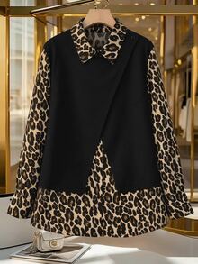 Elenzga Plus Size Black & White Striped Patchwork Casual Elegant Shirt - Multicolor - View 7