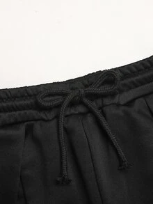 SHEIN Tween女孩秋冬休閒街頭時尚運動長褲，百褶腰頭、彈性抽繩、側邊口袋與寬鬆褲管設計，適合返校與日常穿著，百搭黑色長褲 - 黑色 - 查看 5