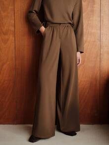 Anewsta Essential Autumn Outing & Shopping Woven Polyester Loose Straight Leg Pants, Lengthening Effect - Brown - View 4