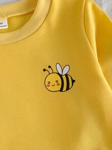 SHEIN 2件組幼女運動衫長褲套裝，可愛黃藍白花卉印花，長袖圓領，標準版型，休閒舒適，適合秋季與冬季女孩穿著 - 黃色 - 查看 7