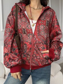 DAZY Red Pattern All-Over Print Loose Fit Long Sleeve Sweatshirt - Red - View 4