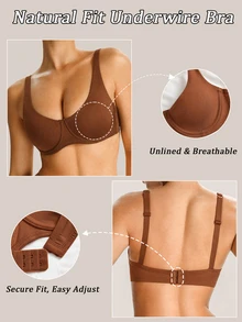 NudeFit 1pc Women's Smooth Seamless Underwire Bra, Soft Comfortable Support, Everyday Basic Lingerie For Work, Casual Wear, Fall & Winter - Brown - View 5
