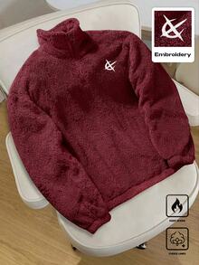 Daypath 1件男士套頭運動衫，深灰色抓絨內裡，刺繡設計，大膽個性化，適合室內外穿著，休閒、運動、通勤、返校、度假，送給男友/丈夫的理想禮物，情侶穿搭 - 酒紅色 - 查看 1