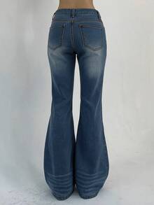 DAZY Women's Casual Versatile Denim Flare Pants With Pockets - Blue - View 6
