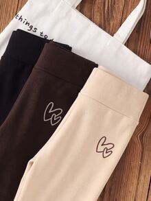 SHEIN LMoss Kids 3件組少女秋冬加厚內裡打底褲，買1得3，百搭休閒保暖內裡緊身皮質打底褲，基礎休閒款 - 彩色 - 查看 5
