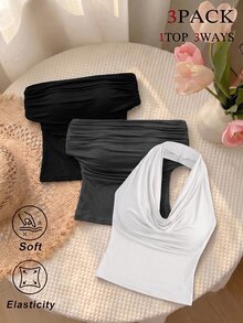 SHEIN MOD 3件組女款背心與細肩帶上衣 - 深灰色 - 查看 10