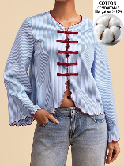 Travachic Camicia casual a righe con maniche lunghe e bottoni per donna