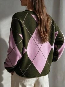 GlowEve CURVE Plus Size Fashion Vintage Jacquard Colorblock Pullover Sweater - Multicolor - View 2