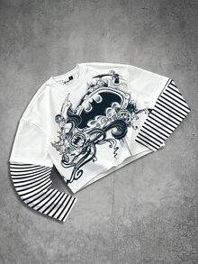 BATMAN X SHEIN Manfinity EMRG 男士休閒日常穿著，外出必備，INS風格，年輕街頭風，寬鬆學院風，2合1 T恤 - 彩色 - 查看 2