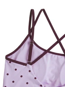 Nöista Part Of A Set Activewear Top, Printed In Base Pink And Dots In Burgundy. Back Detail, Perfect For Fall Winter Activewear Outfits, Yoga, Barre, Gym  - Purple - View 10
