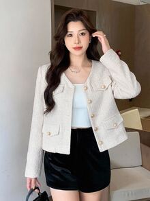 DAZY Women's Solid Color Fashion Versatile Daily Wear Overcoat - White - View 6