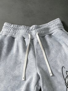PAVTROS 男士年輕街頭風 INS 多功能單品：淺灰色雙腰帶圖案印花寬鬆運動長褲，假期送禮首選 - 淺灰色 - 查看 4