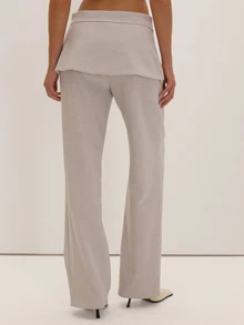 MUSEYN Grey Woven Overlay Belt Detail Trousers Versatile Lounge Everyday Date Night Chic New Season Fall - Grey - View 4