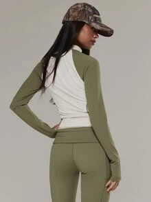 Musera Sport ملابس علوية الأرض توب رياضي متناسق برقبة عالية وسحاب ربع مع حافة مبطنة وطباعة شعار وأكمام طويلة للأنشطة الخارجية والتمارين الرياضية والجيم - متعدد الألوان - مشاهدة 5