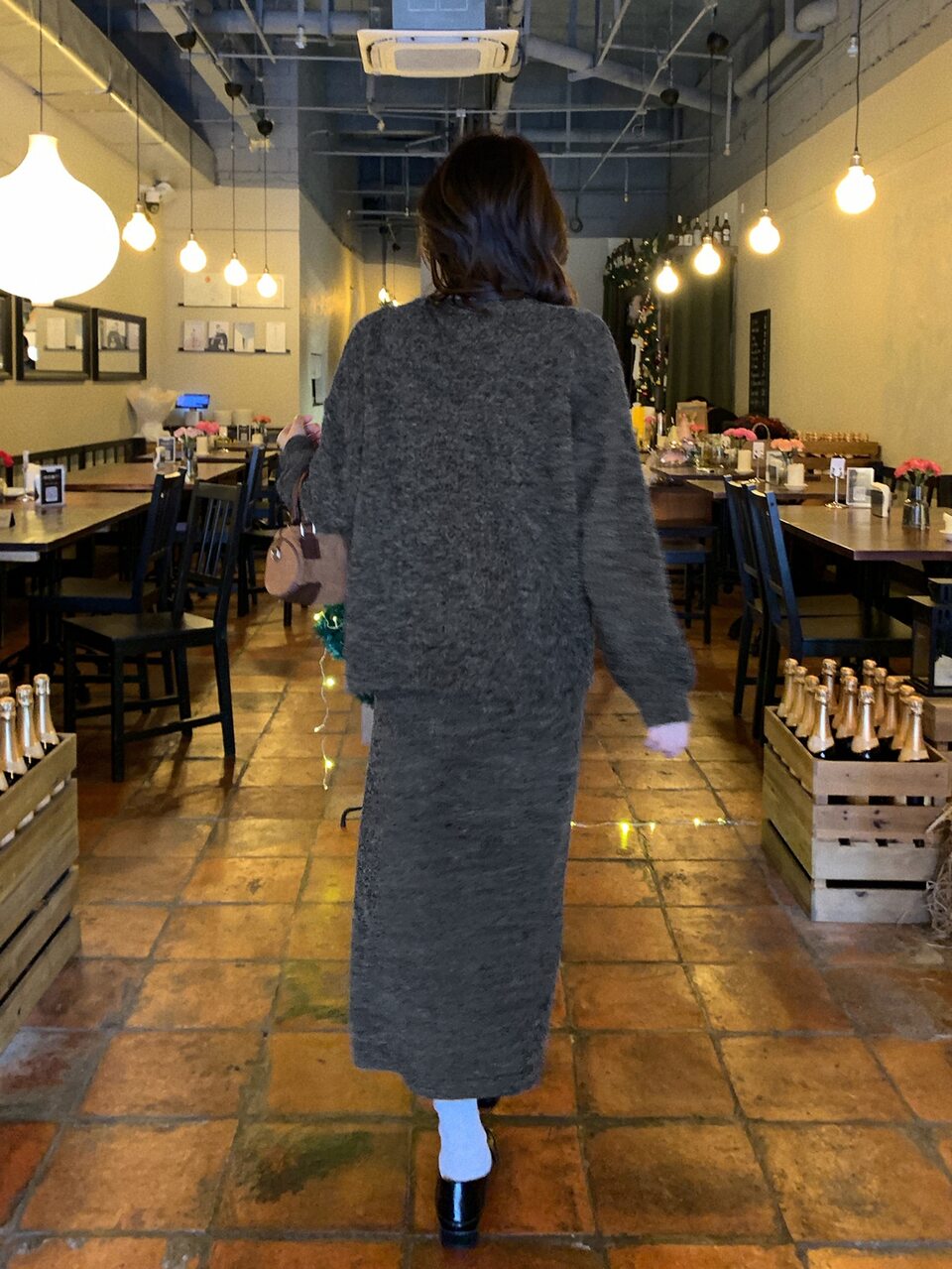 Women's Strapless Long Sleeve Sweater Korean Style 2 Pieces Set