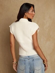 Glamine ملابس علوية نسائية أنيقة عصرية بأزرار وحافة غير متماثلة من الصوف المحبوك - لون مشمشي - مشاهدة 2