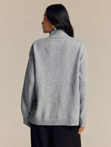 COSMINA Women's Grey Pullover Sweater With Stand Collar And Cross Design, Long Sleeve, Casual Fall/ Outfit Everyday Travel - Grey - View 2