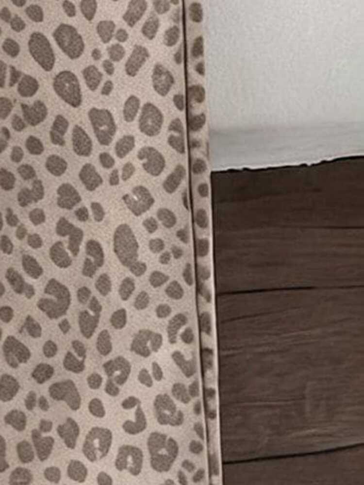 Baby Girl Leopard Print Long Sleeve Sweatshirt And Sweatpants Casual Daily Outfit - Beige - View 4