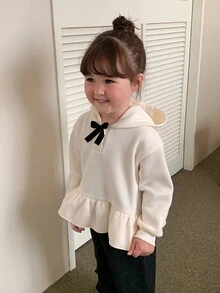 DAZY Infant (Girl) Solid Color Bow Hooded Long Sleeve Sweatshirt Winter - White - View 1