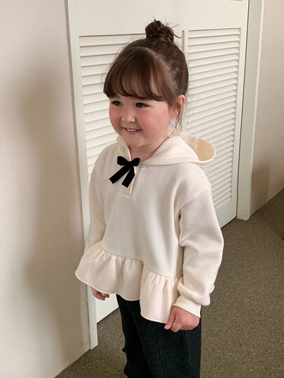 DAZY Infant (Girl) Solid Color Bow Hooded Long Sleeve Sweatshirt